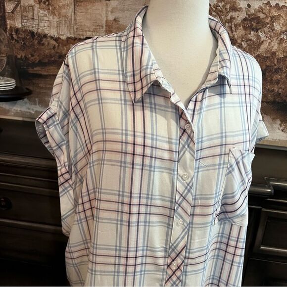 Plus Size Como Vintage White Blue Pink Blouse  Plaid size 3X - Picture 5 of 9